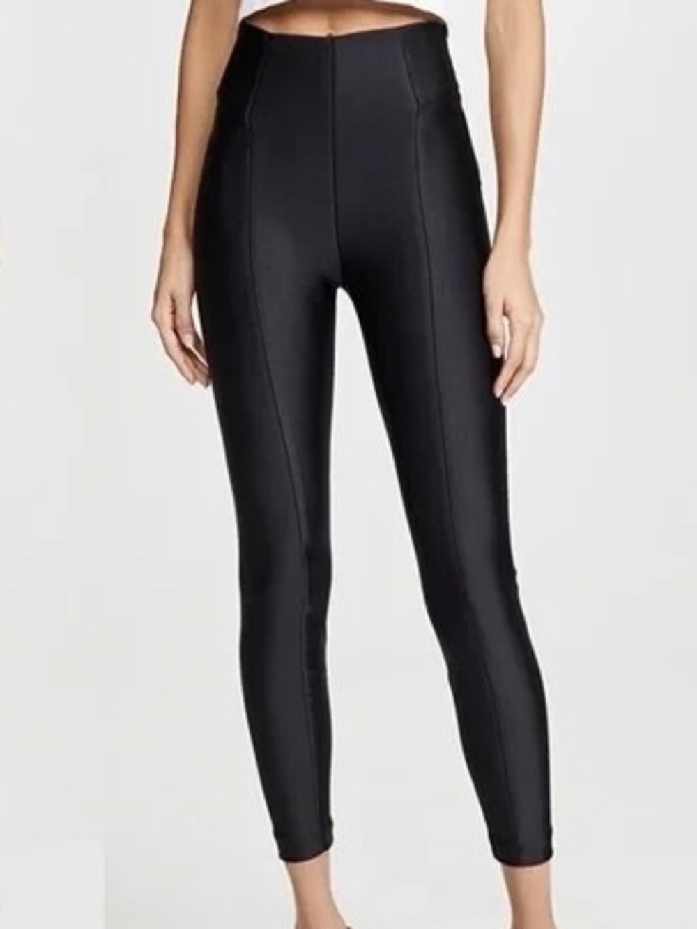Good American Black Boss Disco Pants High Shine Seam High Waisted Leggings Sz 2